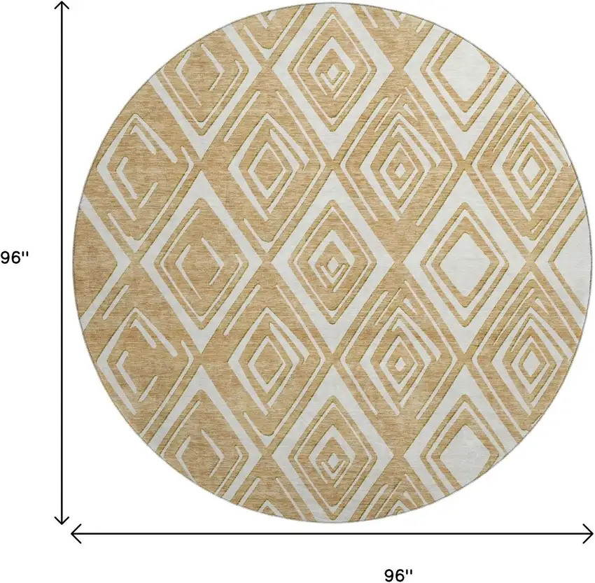 8' Gold And Ivory Geometric Washable Round Rug With UV Protection Photo 9