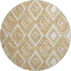Photo of 8' Gold And Ivory Geometric Washable Round Rug With UV Protection