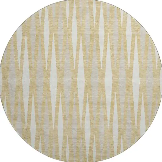 8' Gold And Ivory Geometric Washable Round Rug With UV Protection Photo 4