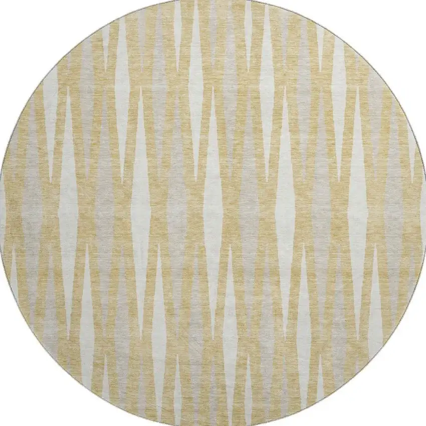 8' Gold And Ivory Geometric Washable Round Rug With UV Protection Photo 4