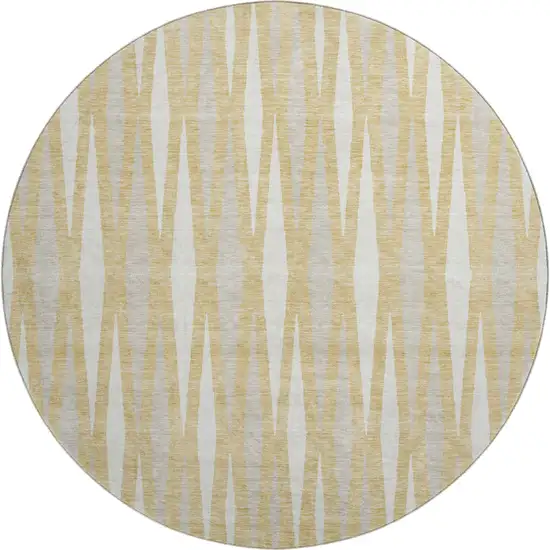 8' Gold And Ivory Geometric Washable Round Rug With UV Protection Photo 1