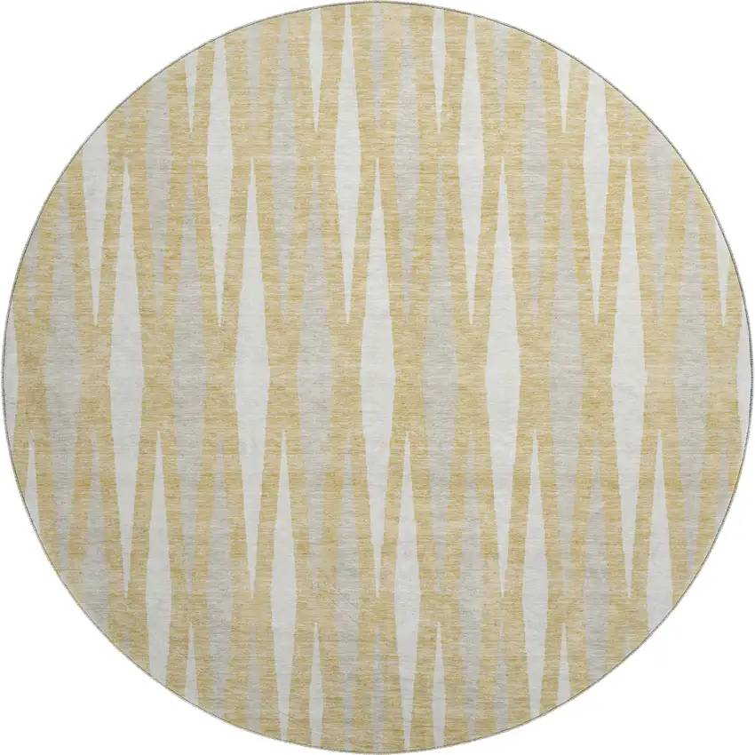 8' Gold And Ivory Geometric Washable Round Rug With UV Protection Photo 1
