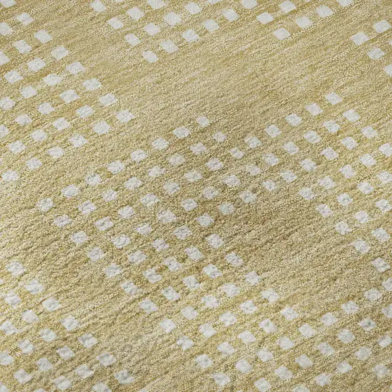 8' Gold And Ivory Geometric Washable Round Rug With UV Protection Photo 9