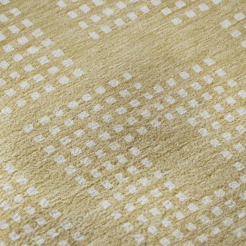 8' Gold And Ivory Geometric Washable Round Rug With UV Protection Photo 9