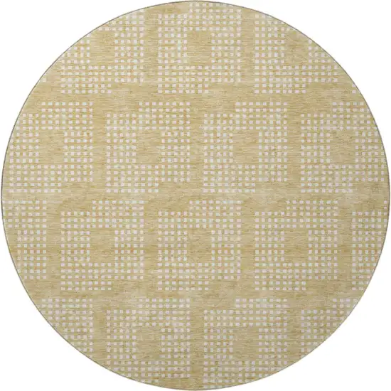 8' Gold And Ivory Geometric Washable Round Rug With UV Protection Photo 4