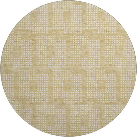 8' Gold And Ivory Geometric Washable Round Rug With UV Protection Photo 1