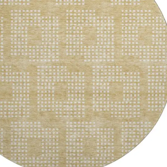 8' Gold And Ivory Geometric Washable Round Rug With UV Protection Photo 3