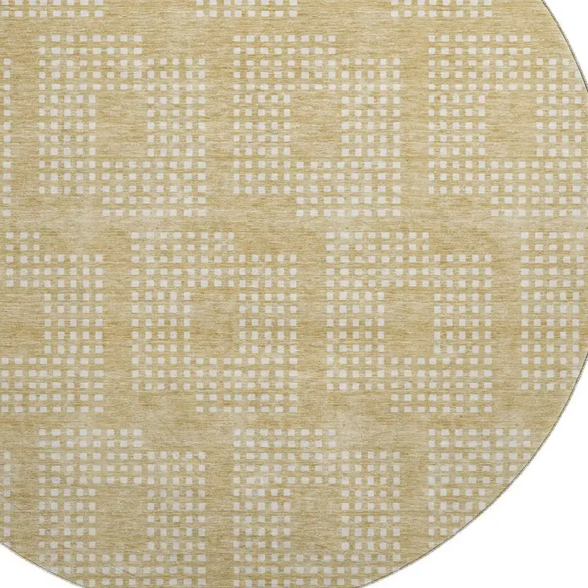 8' Gold And Ivory Geometric Washable Round Rug With UV Protection Photo 3