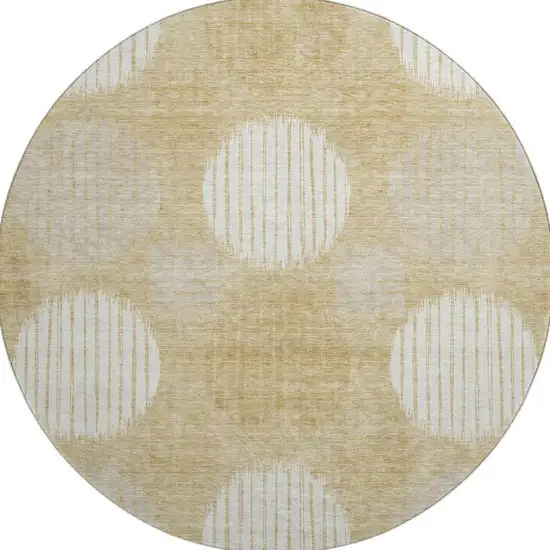 8' Gold And Ivory Geometric Washable Round Rug With UV Protection Photo 4