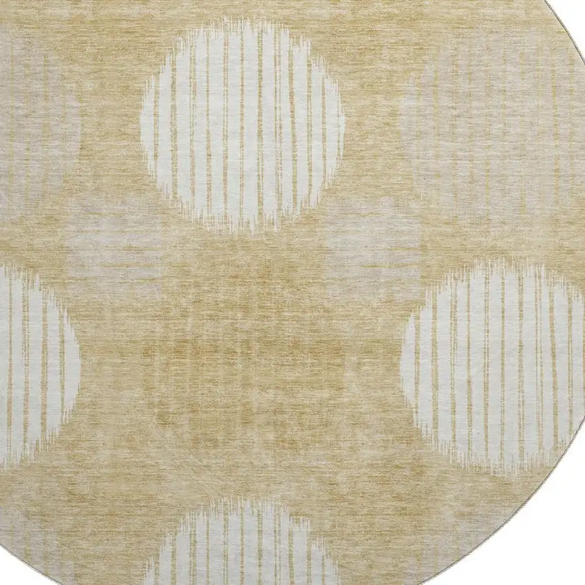 8' Gold And Ivory Geometric Washable Round Rug With UV Protection Photo 3