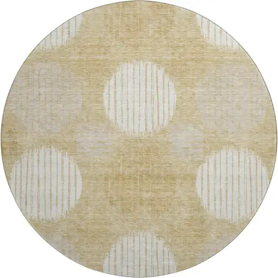 8' Gold And Ivory Geometric Washable Round Rug With UV Protection Photo 1