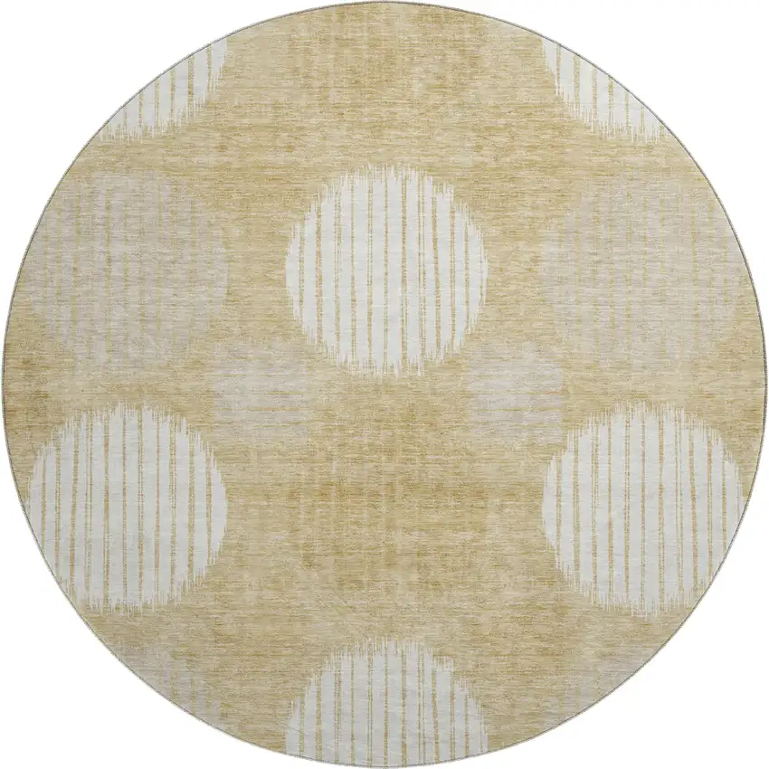 8' Gold And Ivory Geometric Washable Round Rug With UV Protection Photo 1