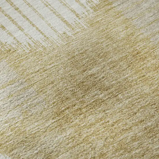 8' Gold And Ivory Geometric Washable Round Rug With UV Protection Photo 9