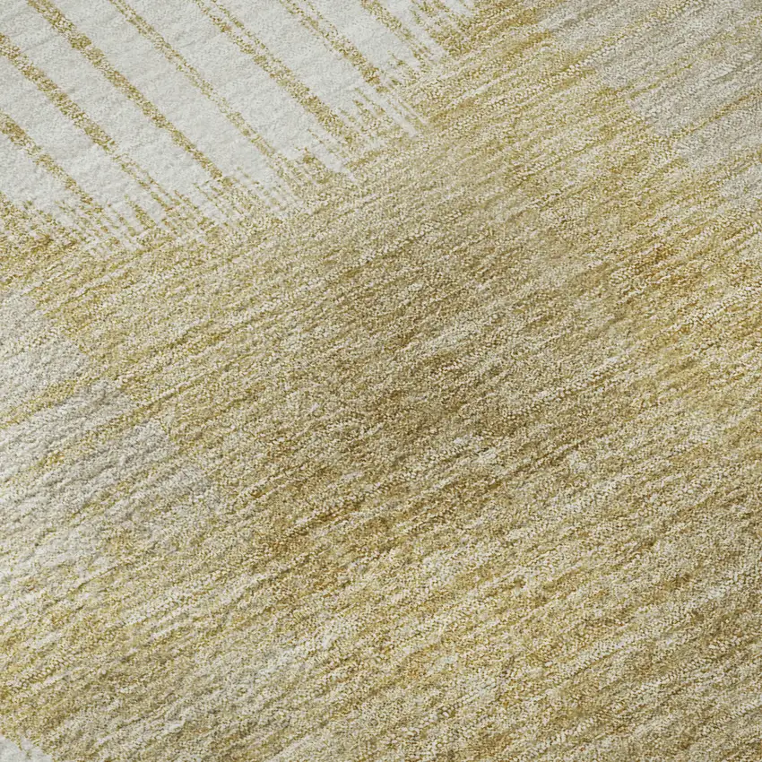 8' Gold And Ivory Geometric Washable Round Rug With UV Protection Photo 9