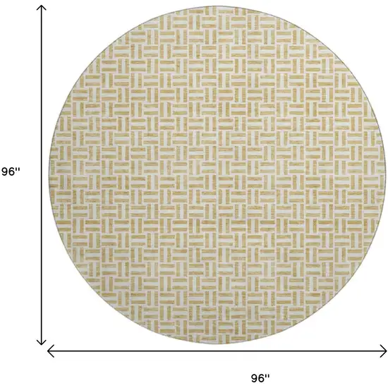8' Gold And Ivory Geometric Washable Round Rug With UV Protection Photo 3