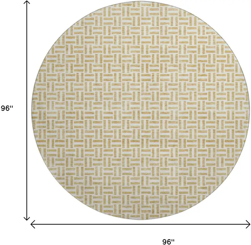 8' Gold And Ivory Geometric Washable Round Rug With UV Protection Photo 3