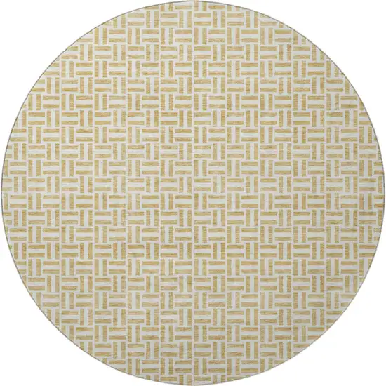 8' Gold And Ivory Geometric Washable Round Rug With UV Protection Photo 4