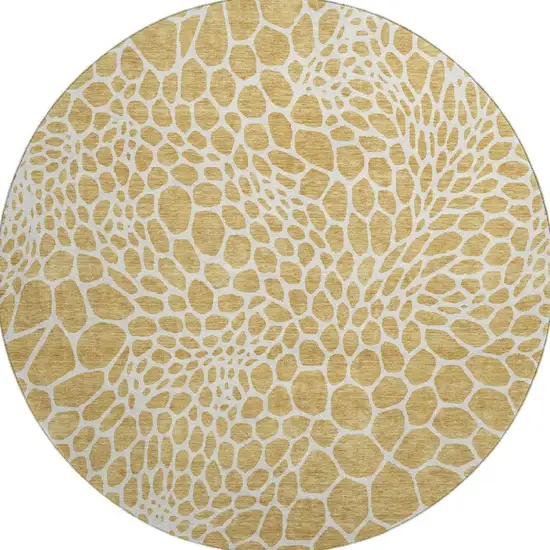8' Gold And Ivory Geometric Washable Round Rug With UV Protection Photo 4