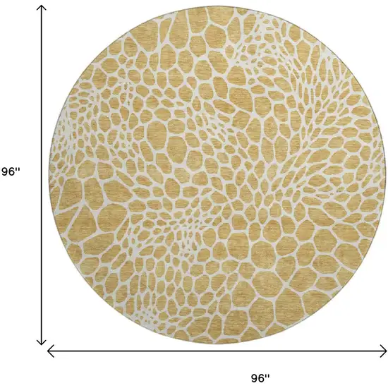 8' Gold And Ivory Geometric Washable Round Rug With UV Protection Photo 3