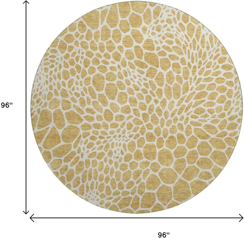 8' Gold And Ivory Geometric Washable Round Rug With UV Protection Photo 3