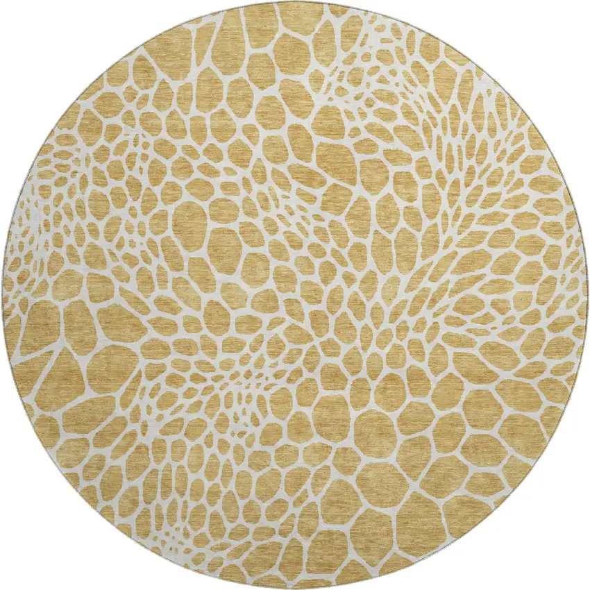 8' Gold And Ivory Geometric Washable Round Rug With UV Protection Photo 1