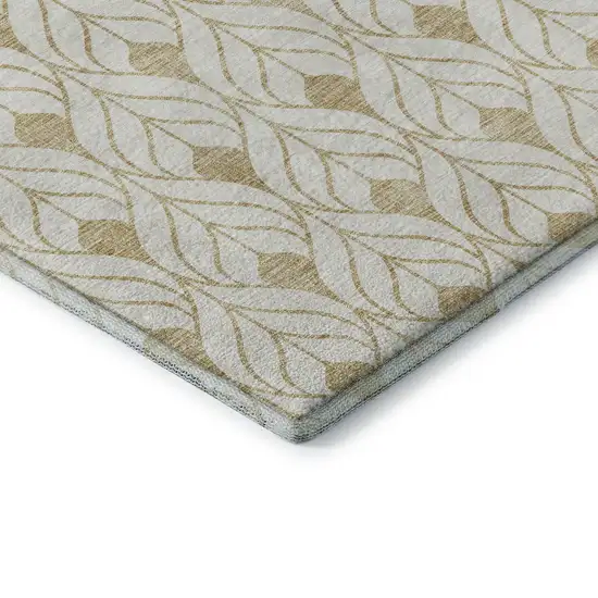 8' Gold And Ivory Geometric Washable Round Rug With UV Protection Photo 6