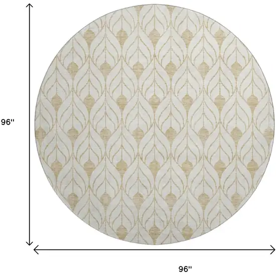 8' Gold And Ivory Geometric Washable Round Rug With UV Protection Photo 9