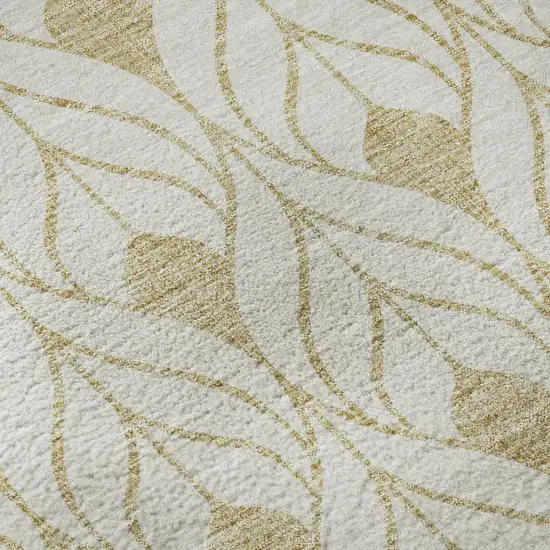 8' Gold And Ivory Geometric Washable Round Rug With UV Protection Photo 8