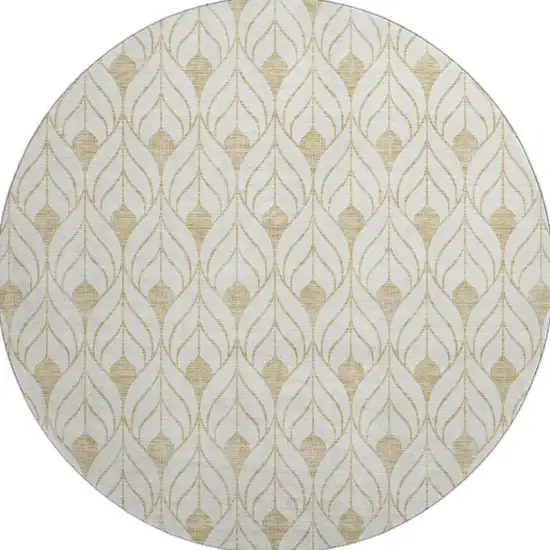 8' Gold And Ivory Geometric Washable Round Rug With UV Protection Photo 3