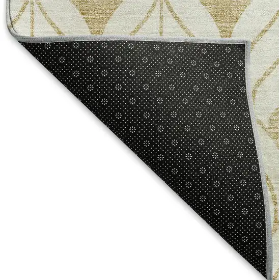 8' Gold And Ivory Geometric Washable Round Rug With UV Protection Photo 5