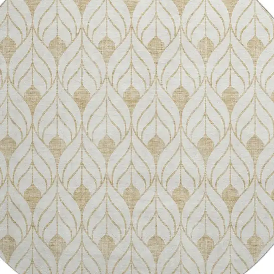 8' Gold And Ivory Geometric Washable Round Rug With UV Protection Photo 2