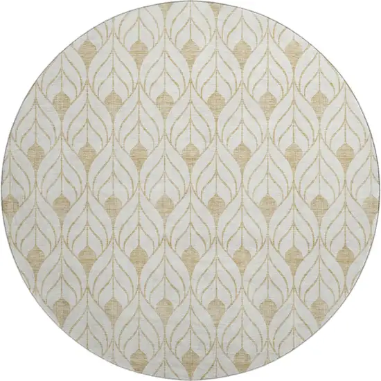 8' Gold And Ivory Geometric Washable Round Rug With UV Protection Photo 1