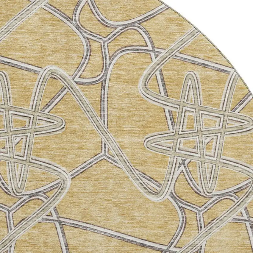 8' Gold And Ivory Geometric Washable Round Rug With UV Protection Photo 2
