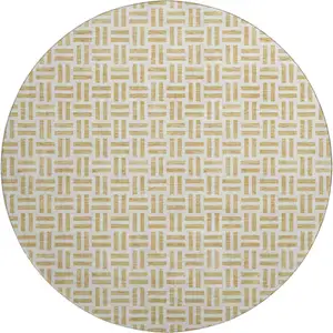 Photo of 8' Gold And Ivory Geometric Washable Round Rug With UV Protection