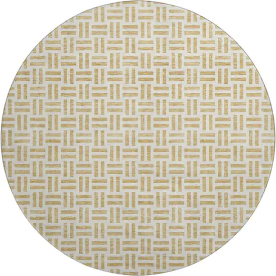 8' Gold And Ivory Geometric Washable Round Rug With UV Protection Photo 1