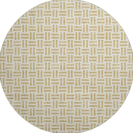 8' Gold And Ivory Geometric Washable Round Rug With UV Protection Photo 3