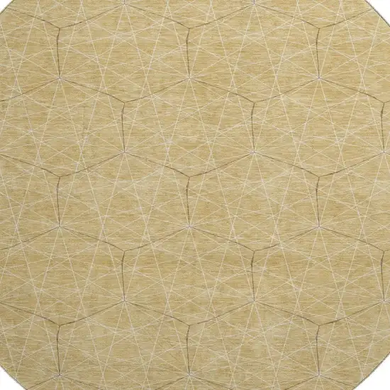 8' Gold And Ivory Geometric Washable Round Rug With UV Protection Photo 2