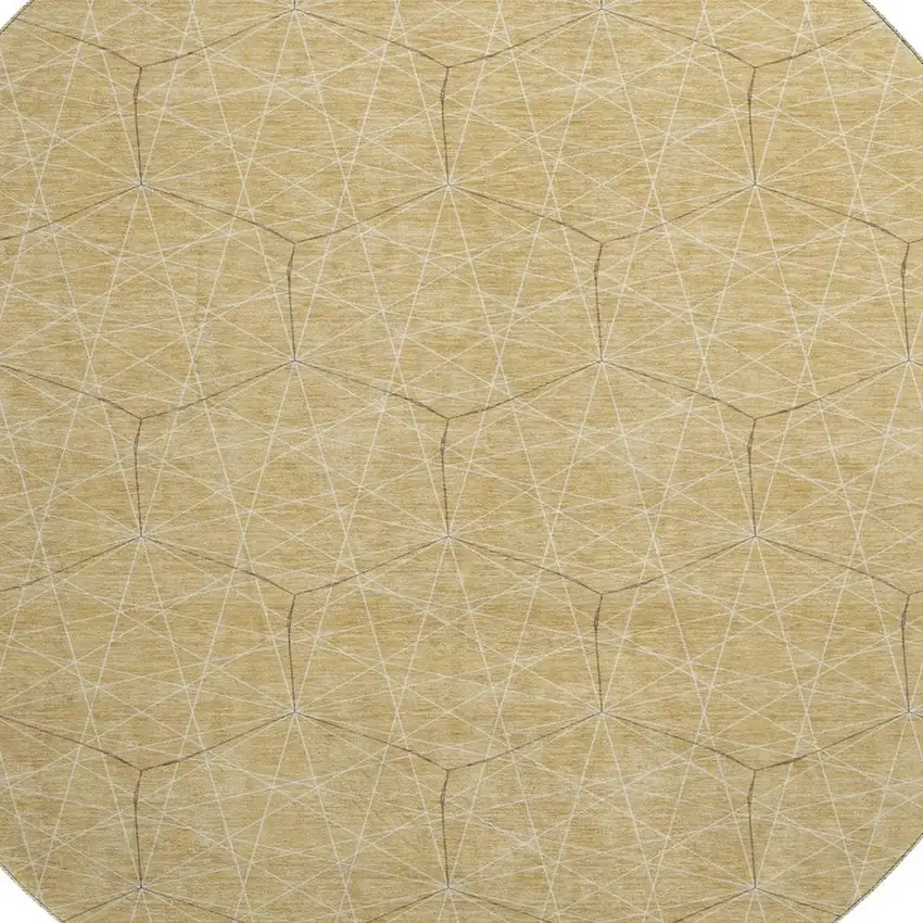 8' Gold And Ivory Geometric Washable Round Rug With UV Protection Photo 2