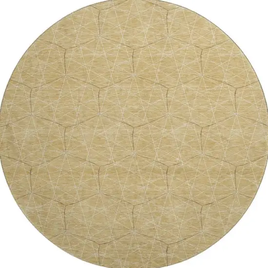 8' Gold And Ivory Geometric Washable Round Rug With UV Protection Photo 3