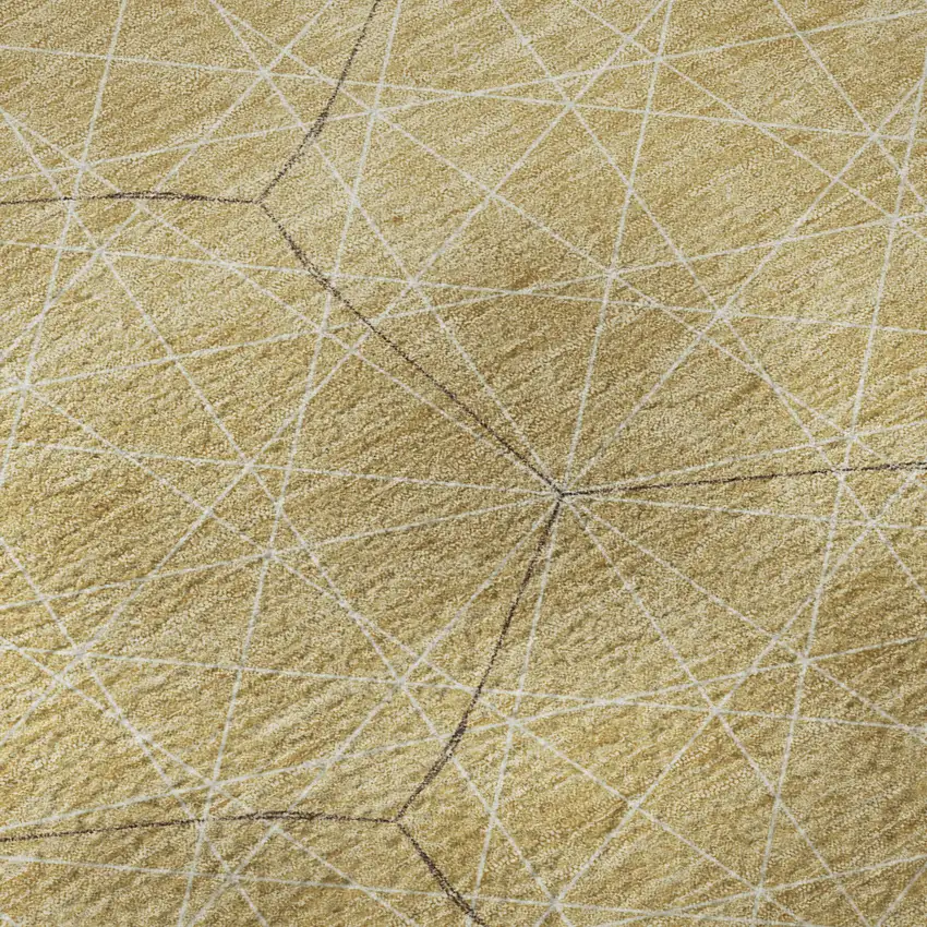 8' Gold And Ivory Geometric Washable Round Rug With UV Protection Photo 8