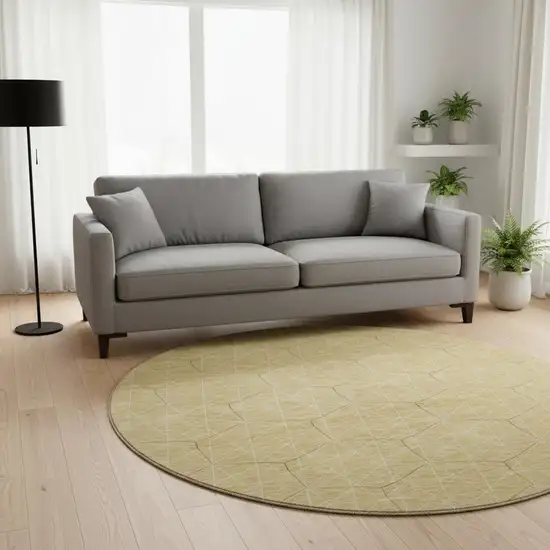 8' Gold And Ivory Geometric Washable Round Rug With UV Protection Photo 2