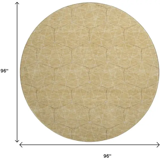 8' Gold And Ivory Geometric Washable Round Rug With UV Protection Photo 9
