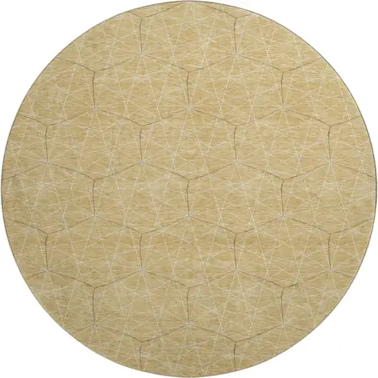8' Gold And Ivory Geometric Washable Round Rug With UV Protection Photo 1