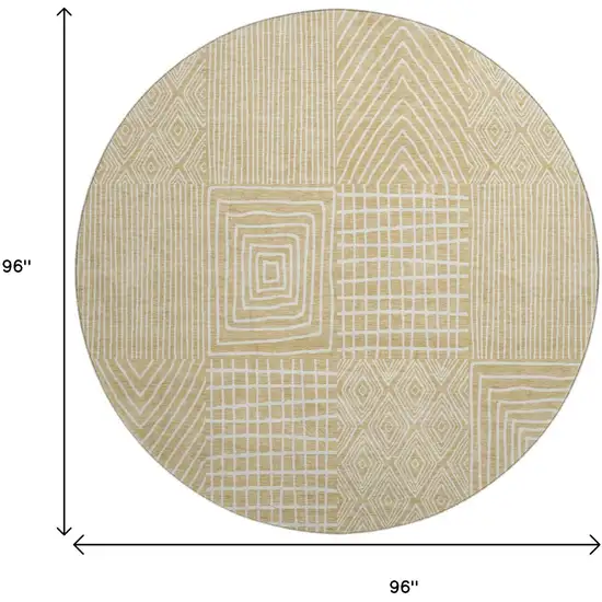 8' Gold And Ivory Geometric Washable Round Rug With UV Protection Photo 9
