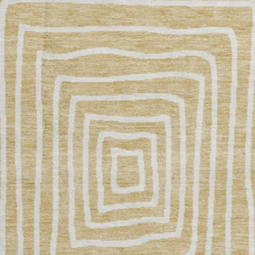 8' Gold And Ivory Geometric Washable Round Rug With UV Protection Photo 2