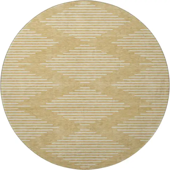 8' Gold And Ivory Geometric Washable Round Rug With UV Protection Photo 2