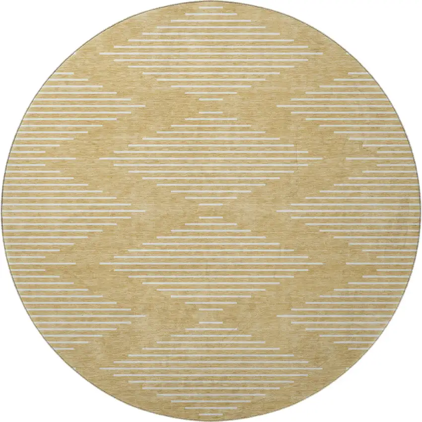 8' Gold And Ivory Geometric Washable Round Rug With UV Protection Photo 2