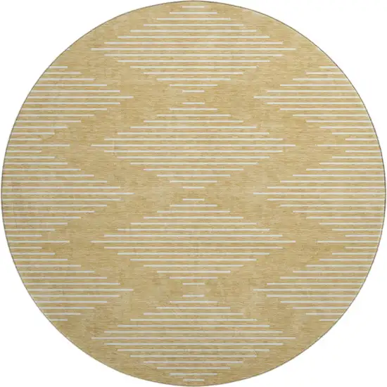 8' Gold And Ivory Geometric Washable Round Rug With UV Protection Photo 1