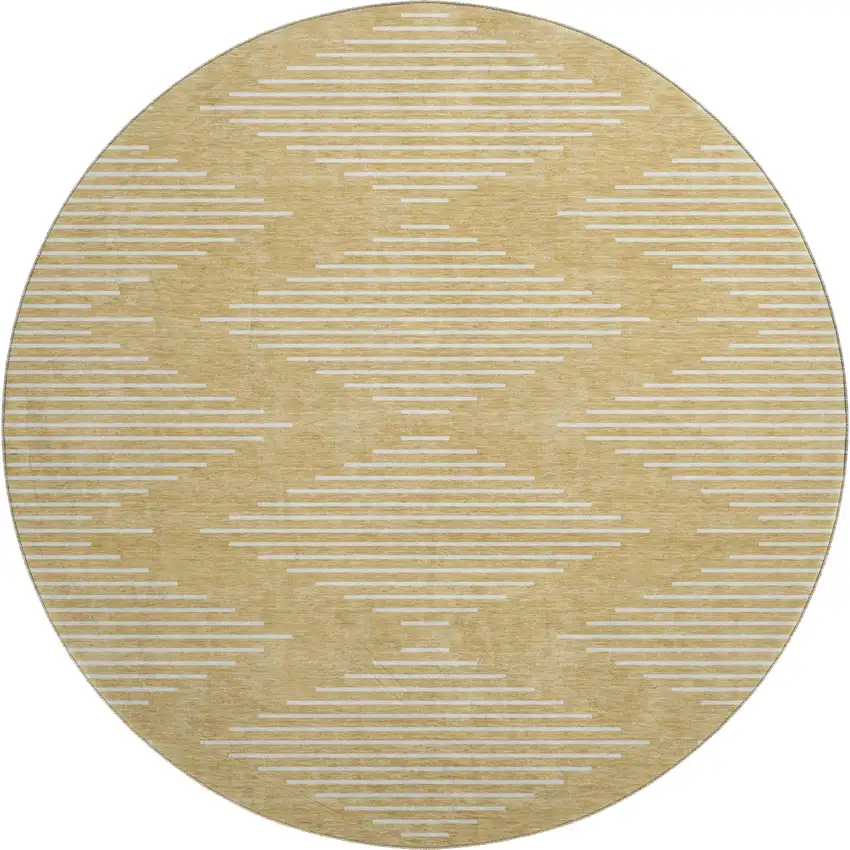 8' Gold And Ivory Geometric Washable Round Rug With UV Protection Photo 1