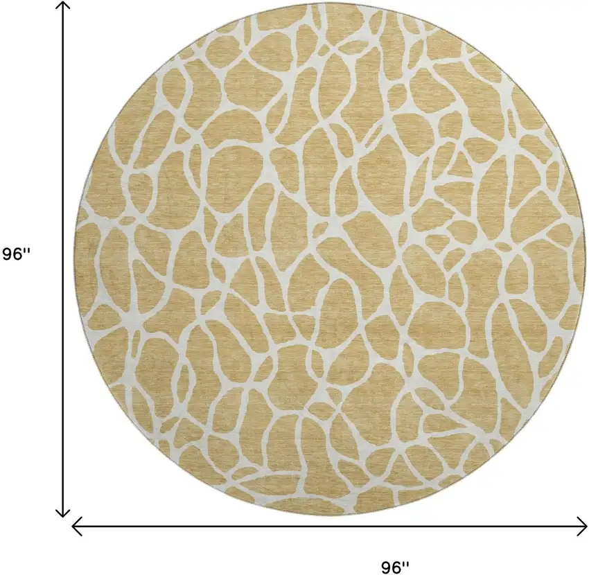 8' Gold And Ivory Geometric Washable Round Rug With UV Protection Photo 8